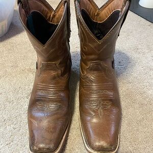 Justin Boots Brown Ankle Boots with Square Toe and Decorative Stitching